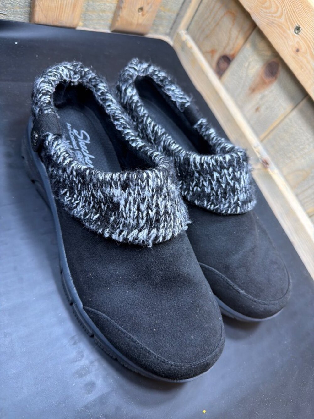 Skechers Womens 11 W Wide Black Slip On Mule Knit Sweater Collar Clogs 167263W - Picture 2 of 9
